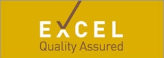 The Excel quality assured logo in yellow and brown