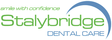 The Stalybridge Dental Care logo in green and blue, smile with confidence